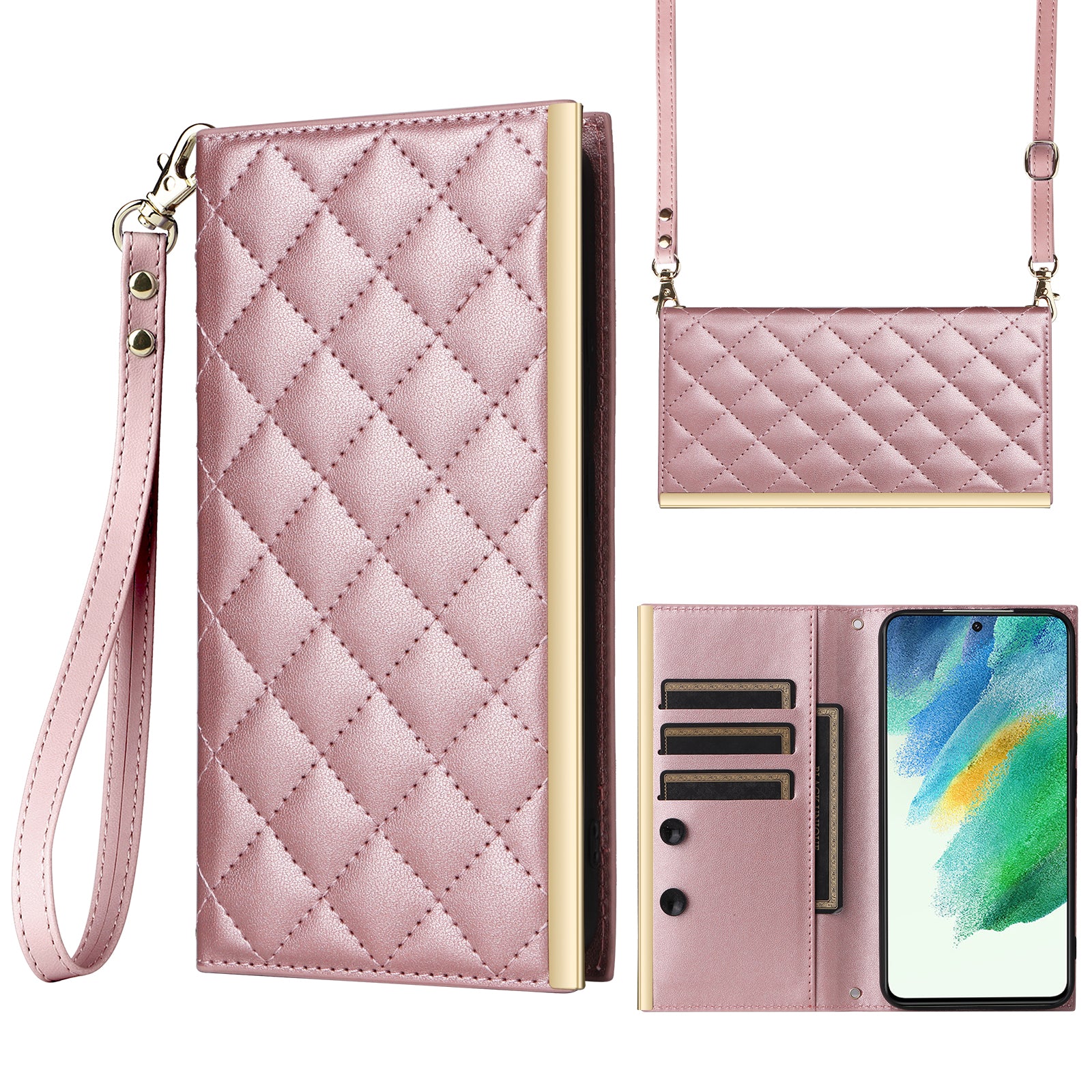 For Samsung Galaxy S21 FE 5G Leather Case Suction Cup 3 Card Slots Phone Cover For Samsung Galaxy S21 FE 5G Leather Case Suction Cup 3 Card Slots Phone Cover